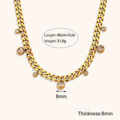 Thick cuban link chain diamond stainless steel necklace choker