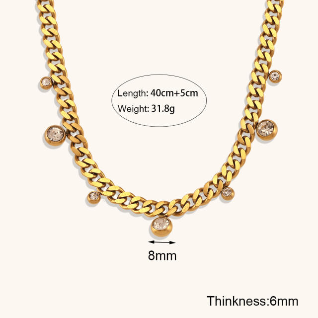 Thick cuban link chain diamond stainless steel necklace choker