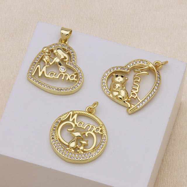 Hollow out heart MAMA mom letter copper pendant diy jewelry accessory(without chain)