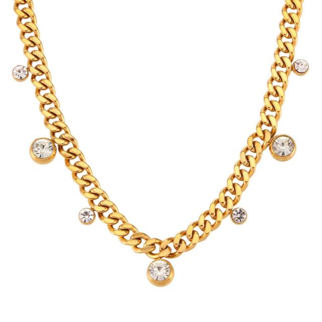 Thick cuban link chain diamond stainless steel necklace choker