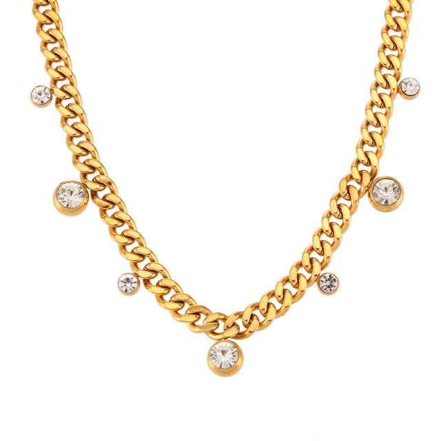 Thick cuban link chain diamond stainless steel necklace choker