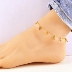 Dainty white shell clover diamond stainless steel anklet