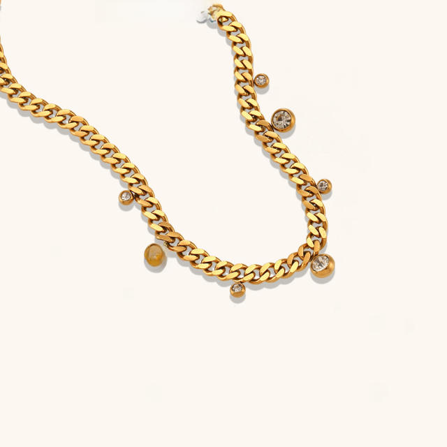 Thick cuban link chain diamond stainless steel necklace choker