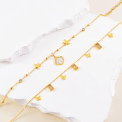 Dainty white shell clover diamond stainless steel anklet