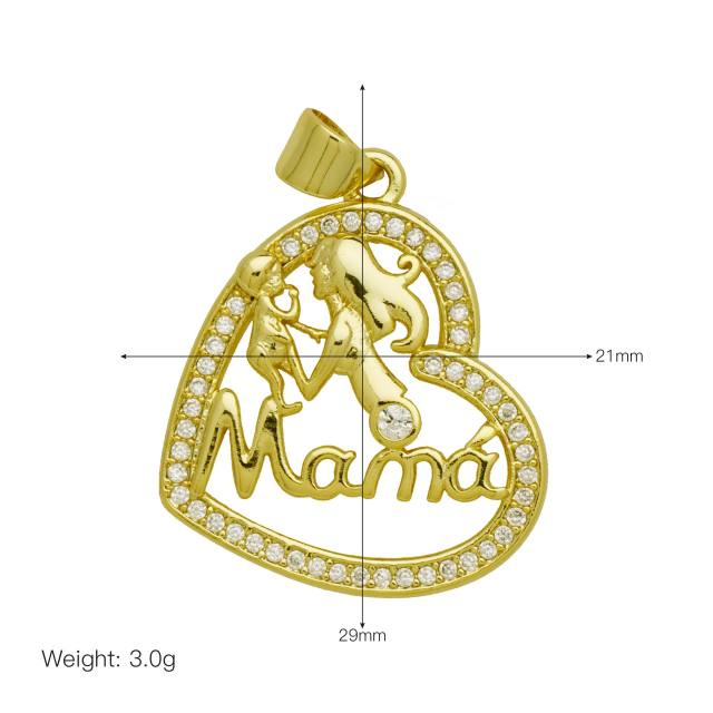 Hollow out heart MAMA mom letter copper pendant diy jewelry accessory(without chain)