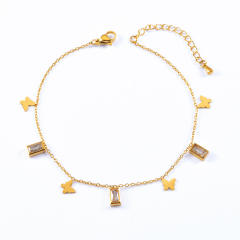 Dainty white shell clover diamond stainless steel anklet