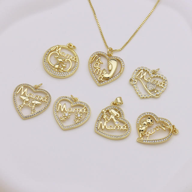 Hollow out heart MAMA mom letter copper pendant diy jewelry accessory(without chain)