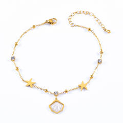 Dainty white shell clover diamond stainless steel anklet