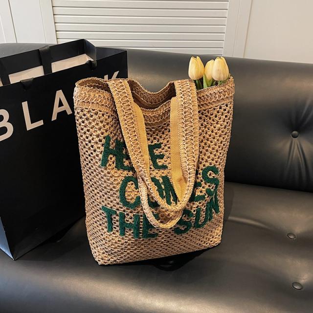 Summer letter pattern straw beach bag tote bag