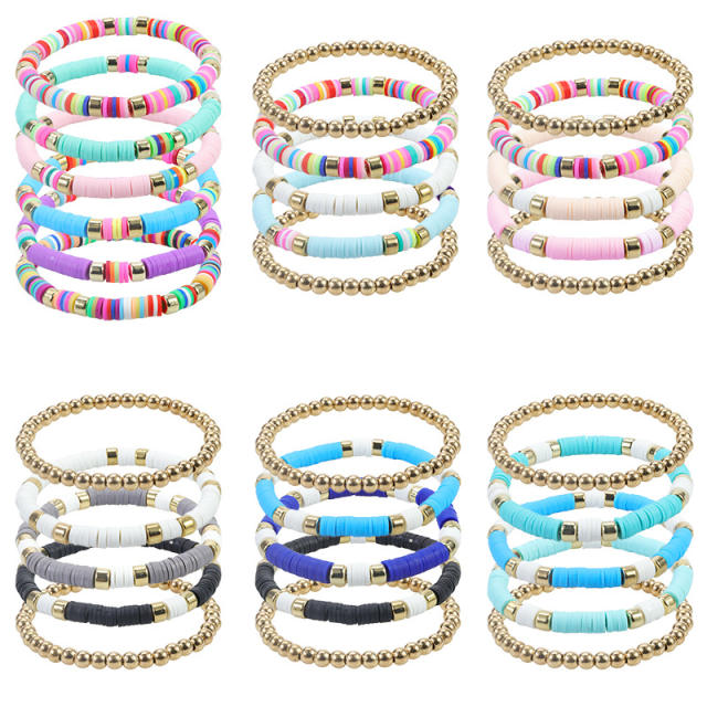 Summer colorful clay beads layer bracelet beach bracelet vacation jewelry