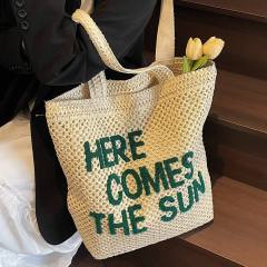 Summer letter pattern straw beach bag tote bag