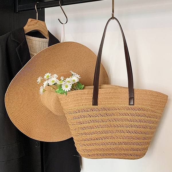 2025 summer holiday vacation large capactiy beach bag tote bag straw hat