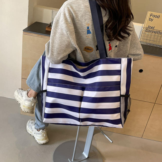 Korean Style Striped Portable Tote Bag Holiday Beach Bag Outgoing Shopping Bag Handbag