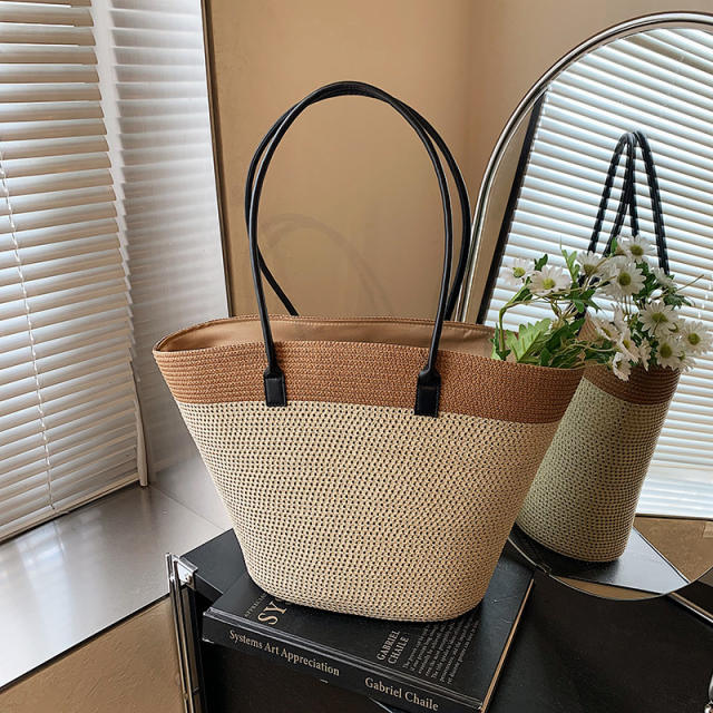 South Korea Foldable Big-brim Sunshade Hat for Seaside Vacation All-match Straw Hat Beach Bag Large Capacity Straw Bag
