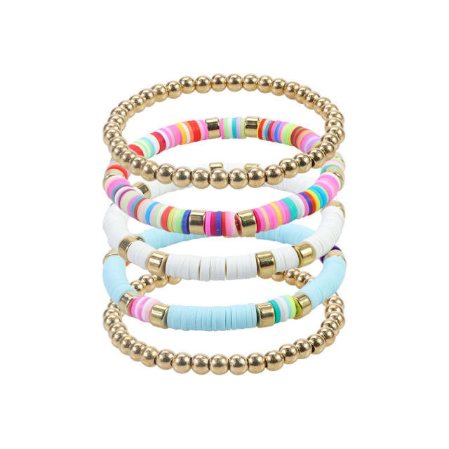 Summer colorful clay beads layer bracelet beach bracelet vacation jewelry