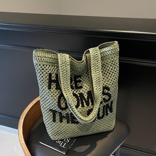 Summer letter pattern straw beach bag tote bag