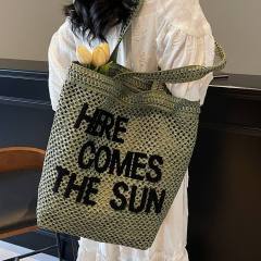 Summer letter pattern straw beach bag tote bag