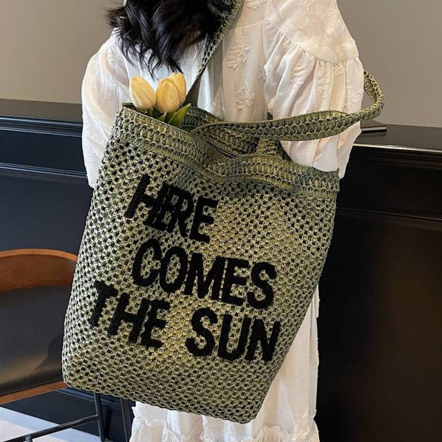 Summer letter pattern straw beach bag tote bag