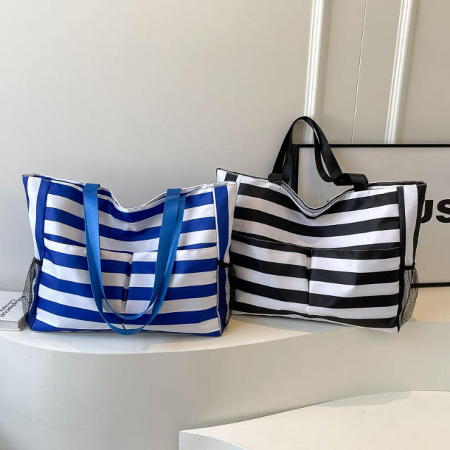 Korean Style Striped Portable Tote Bag Holiday Beach Bag Outgoing Shopping Bag Handbag