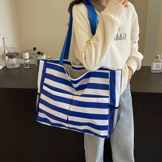 Korean Style Striped Portable Tote Bag Holiday Beach Bag Outgoing Shopping Bag Handbag