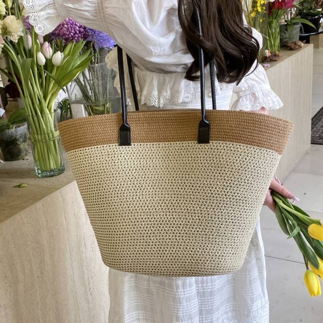 South Korea Foldable Big-brim Sunshade Hat for Seaside Vacation All-match Straw Hat Beach Bag Large Capacity Straw Bag