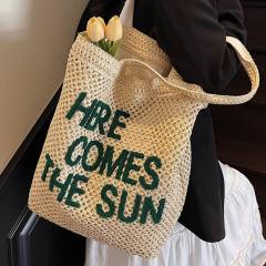 Summer letter pattern straw beach bag tote bag