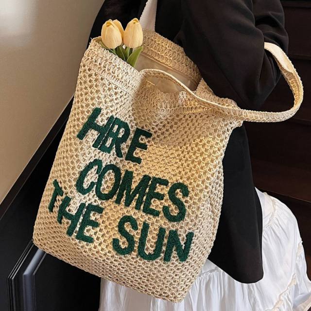 Summer letter pattern straw beach bag tote bag