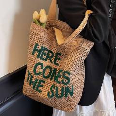 Summer letter pattern straw beach bag tote bag