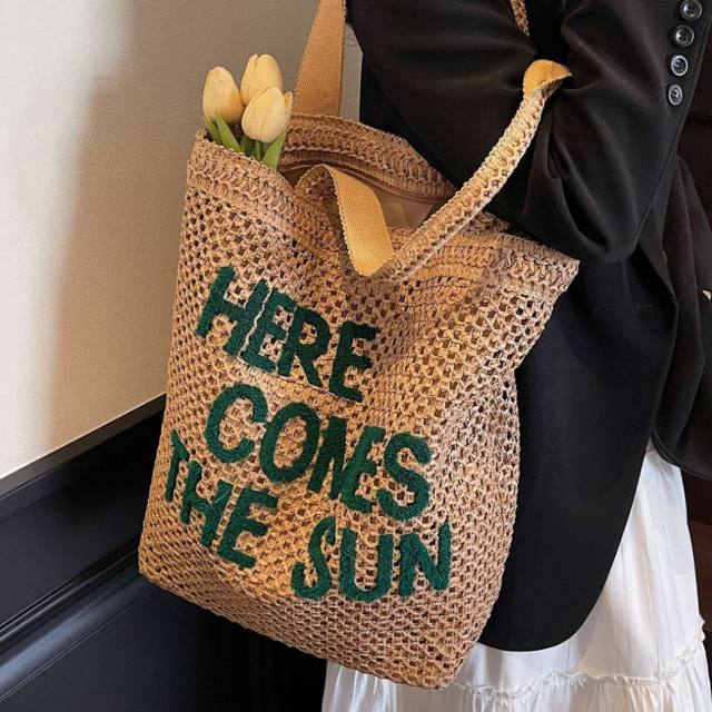 Summer letter pattern straw beach bag tote bag