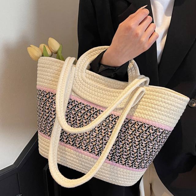 Contrast color seaside beach bag large capacity bag tote bag