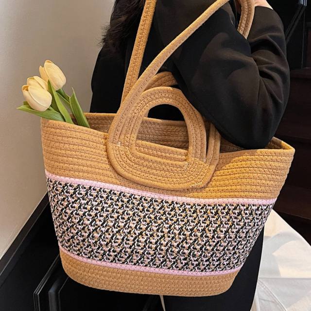 Contrast color seaside beach bag large capacity bag tote bag