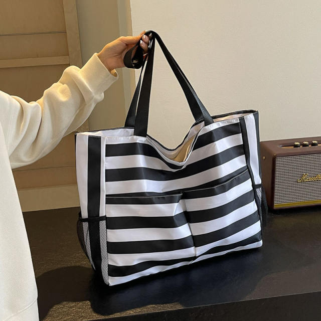 Korean Style Striped Portable Tote Bag Holiday Beach Bag Outgoing Shopping Bag Handbag