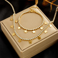 Delicate tennis chain star charm stainless steel necklace bracelet set