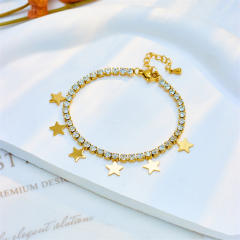 Delicate tennis chain star charm stainless steel necklace bracelet set
