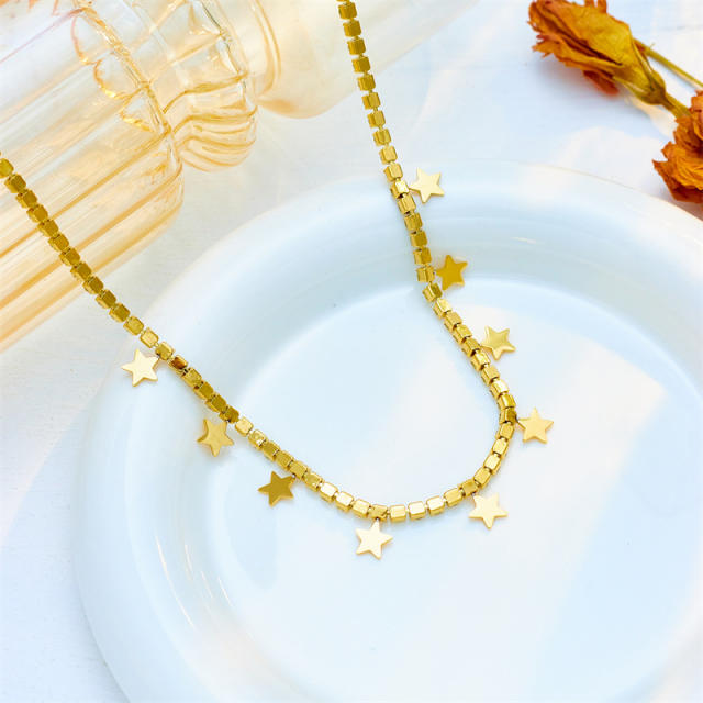 Delicate tennis chain star charm stainless steel necklace bracelet set
