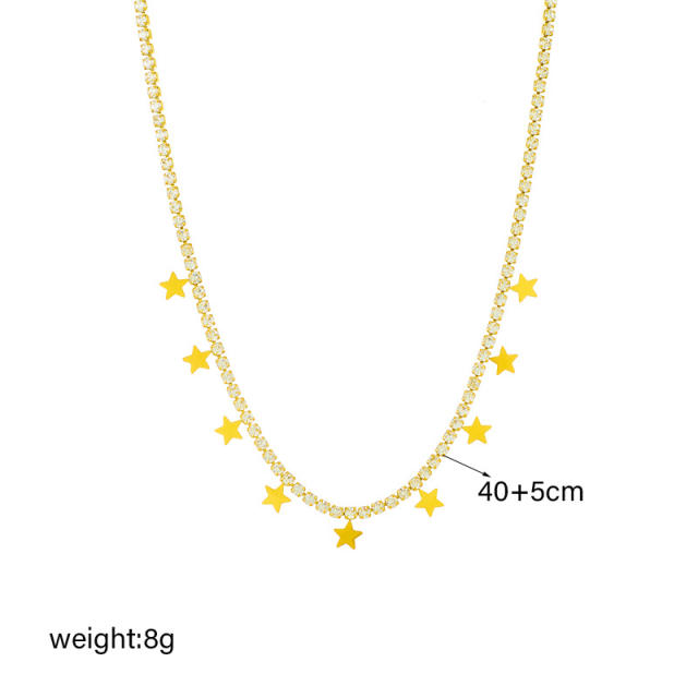 Delicate tennis chain star charm stainless steel necklace bracelet set