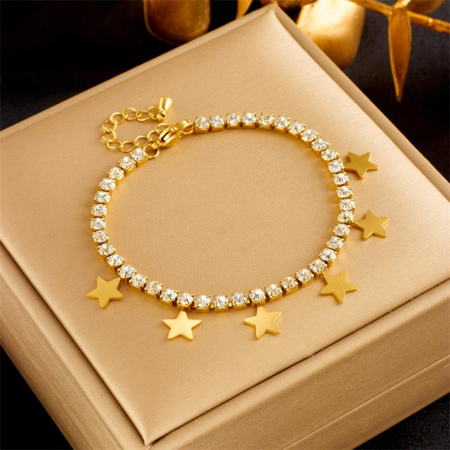 Delicate tennis chain star charm stainless steel necklace bracelet set