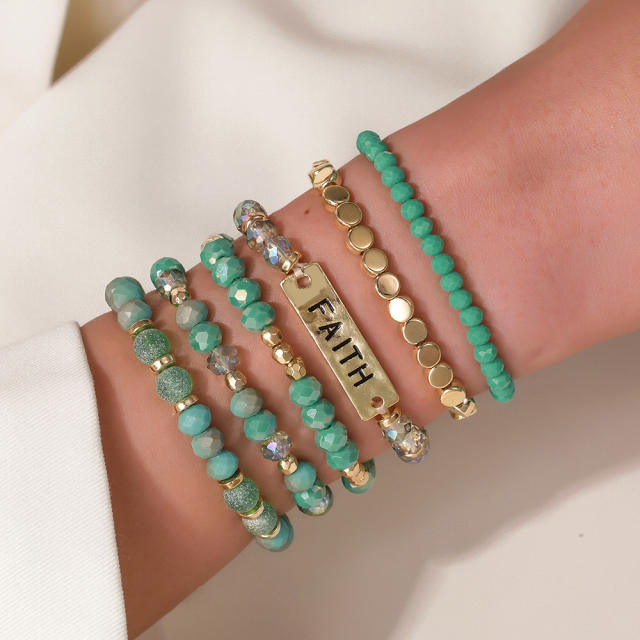 Boho colorful bead faith letter layer bracelet