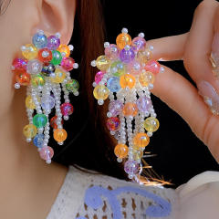 Romantic summer handmade bead flower tassel earrings