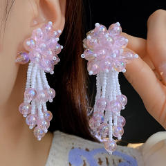 Romantic summer handmade bead flower tassel earrings