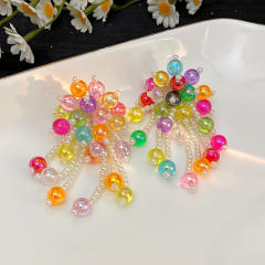 Romantic summer handmade bead flower tassel earrings