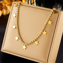 Delicate tennis chain star charm stainless steel necklace bracelet set