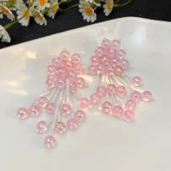 Romantic summer handmade bead flower tassel earrings