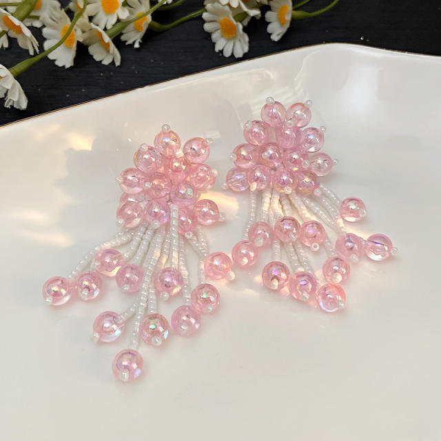 Romantic summer handmade bead flower tassel earrings