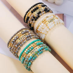 Boho colorful bead faith letter layer bracelet