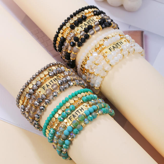 Boho colorful bead faith letter layer bracelet