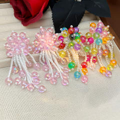 Romantic summer handmade bead flower tassel earrings