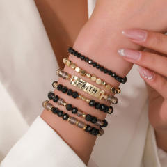 Boho colorful bead faith letter layer bracelet