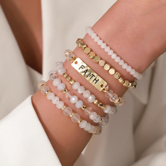 Boho colorful bead faith letter layer bracelet