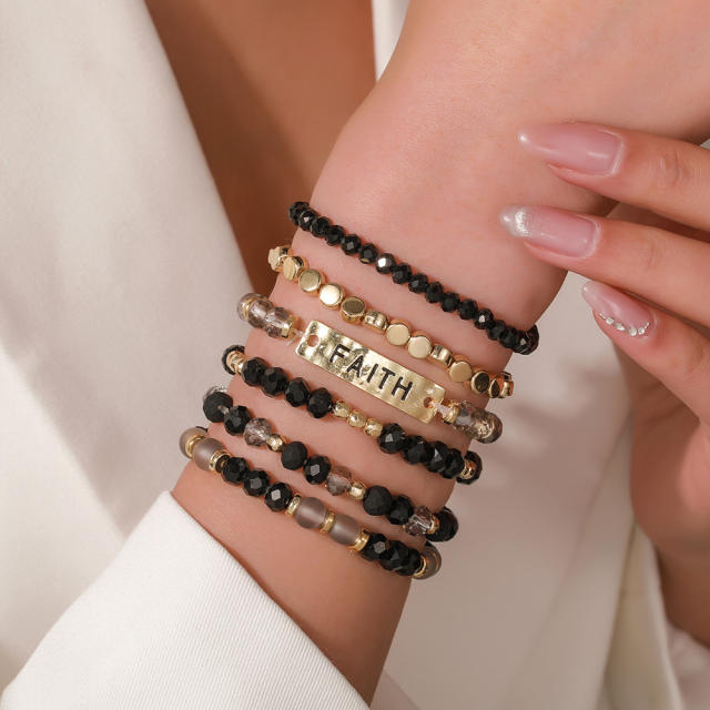 Boho colorful bead faith letter layer bracelet